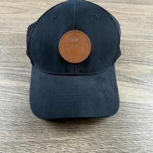 GOAT USA Mens Black Trucker Hat Leather Patch Mesh Snapback Cap New Lacrosse